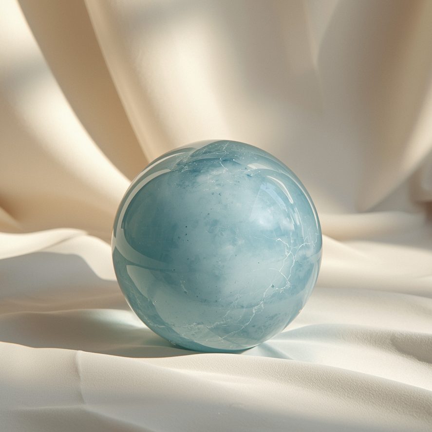 Blauer Opal – Edelstein-Kugel – Symbolbild für das Halschakra und seine Edelsteine.