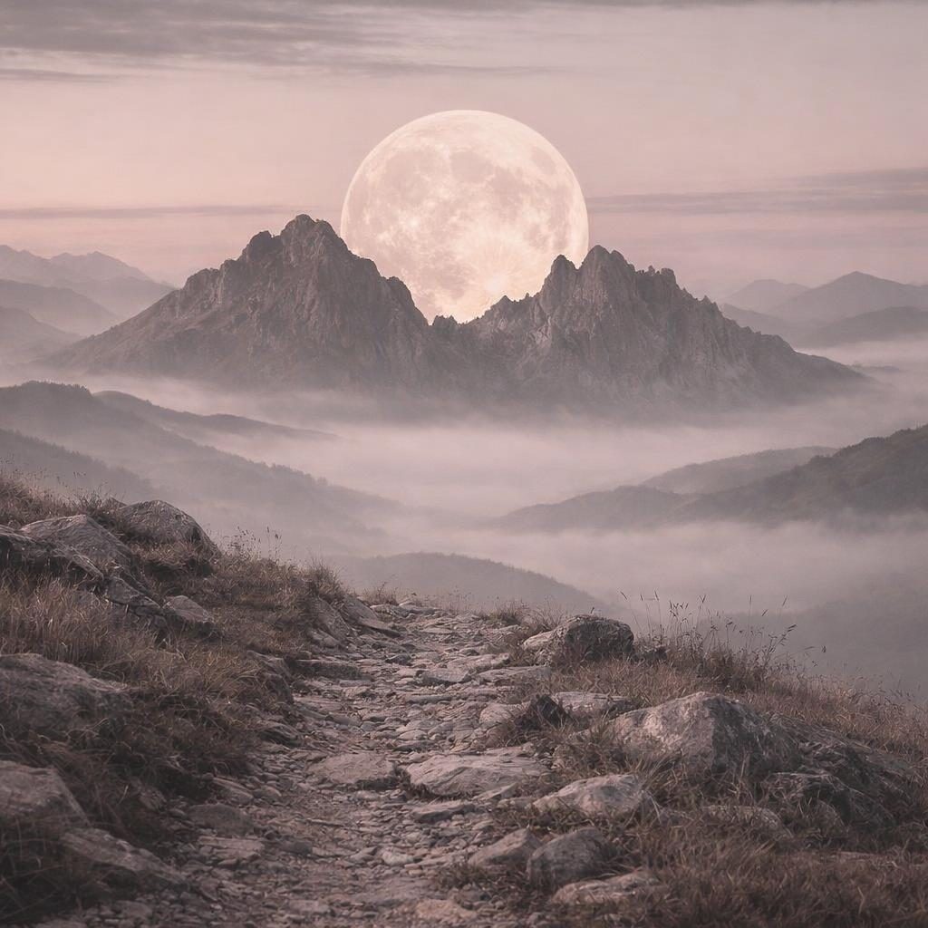 Vollmond über Bergen als Symbolbild für die Mondphasen im März 2026 und passende Edelsteine.